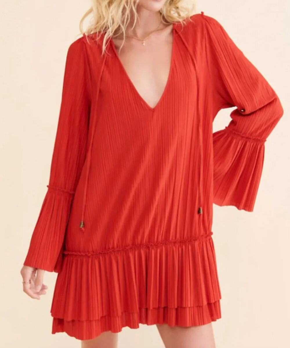FREE PEOPLE Can't Help It Red Accordian Pleat Mini Dress Size M